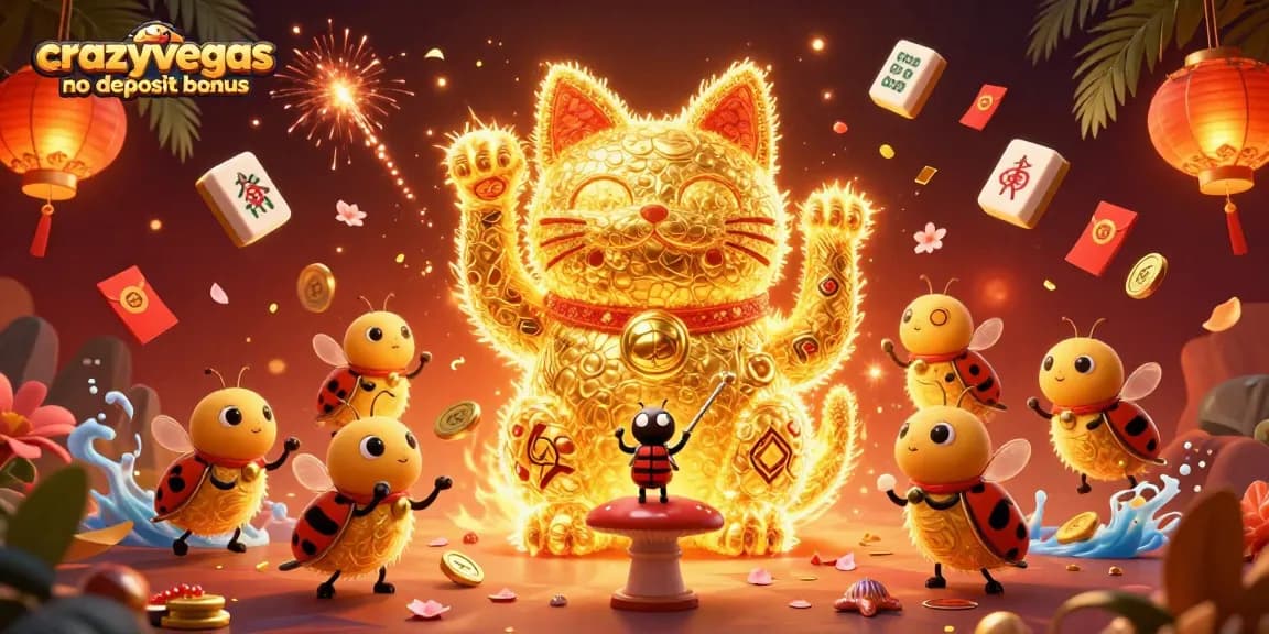 Experience the thrill of the crazyvegas no deposit bonus with vibrant gaming elements and a lucky cat theme.