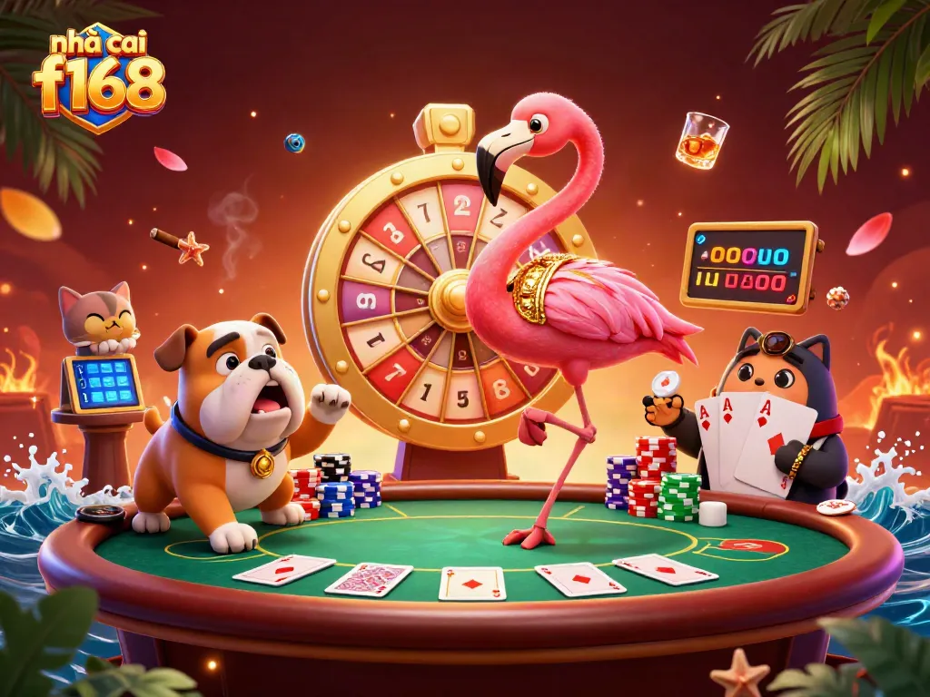Spin the prize wheel at nhà cái f168 with vibrant characters and exciting game elements.