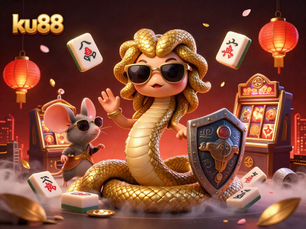 Spin slots with ku88's friendly Medusa and a warrior mouse surrounded by casino elements.